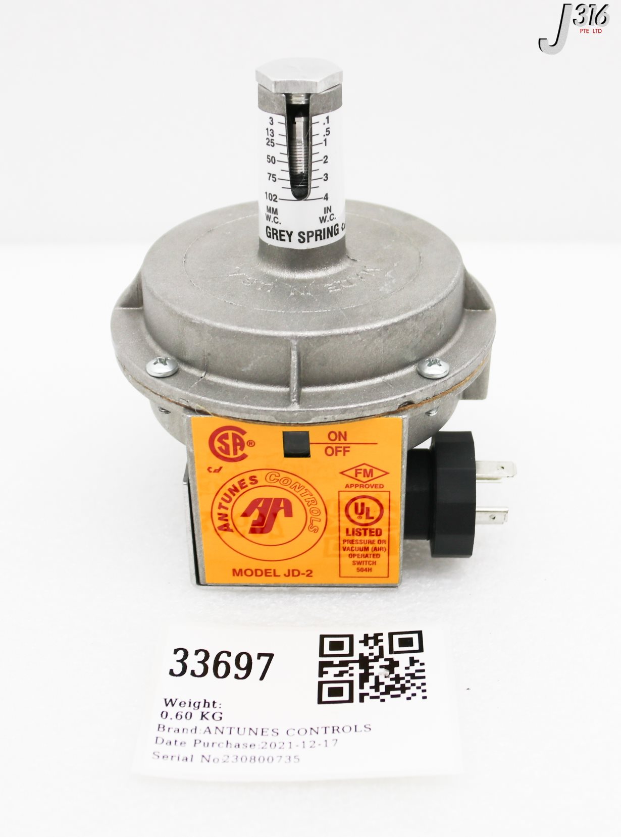 NINTENDOすぃTCH 33697 ANTUNES CONTROLS PRESSURE SWITCH 0.1-4.0